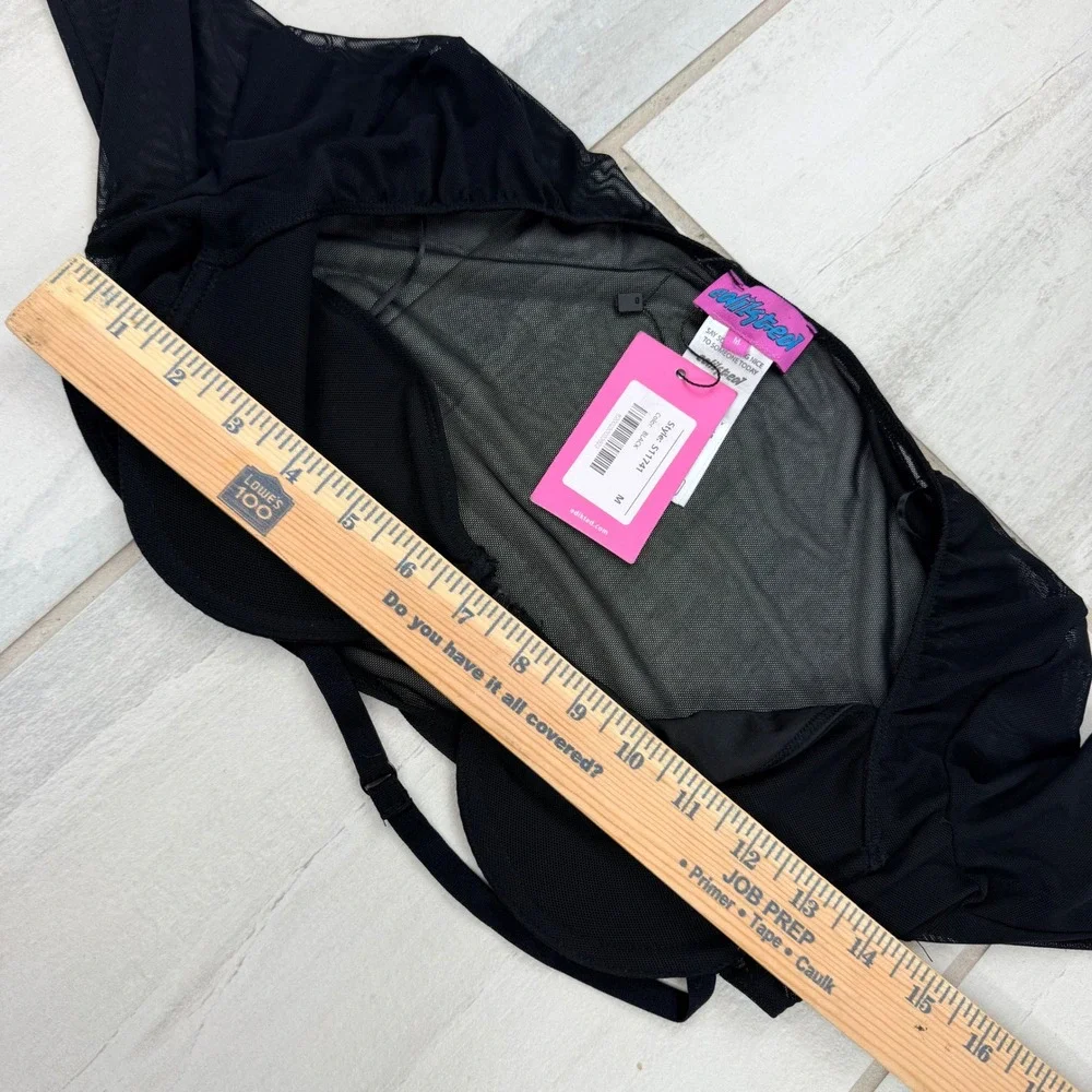 Edikted Black Sheer Mesh Underwire Bra Bolero Shrug Long Sleeve Top S11741 M